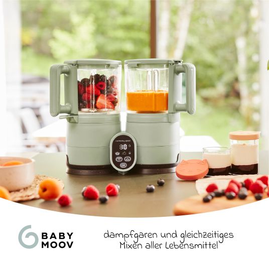 Babymoov Babynahrungszubereiter Nutribaby Glass - schonendes Dampfgaren, Mixen, Sterilisieren, Aufwärmen & Auftauen - Green Celadon