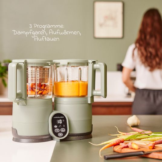 Babymoov Babynahrungszubereiter Nutribaby Glass - schonendes Dampfgaren, Mixen, Sterilisieren, Aufwärmen & Auftauen - Green Celadon