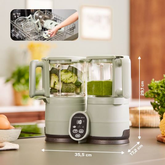 Babymoov Nutribaby Glass baby food maker - gentle steaming, blending, sterilizing, reheating & defrosting - Green Celadon