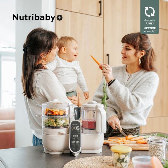 Babymoov Babynahrungszubereiter Nutribaby Plus - schonendes Dampfgaren, Mixen, Sterilisieren, Aufwärmen & Auftauen - Mineral Beige