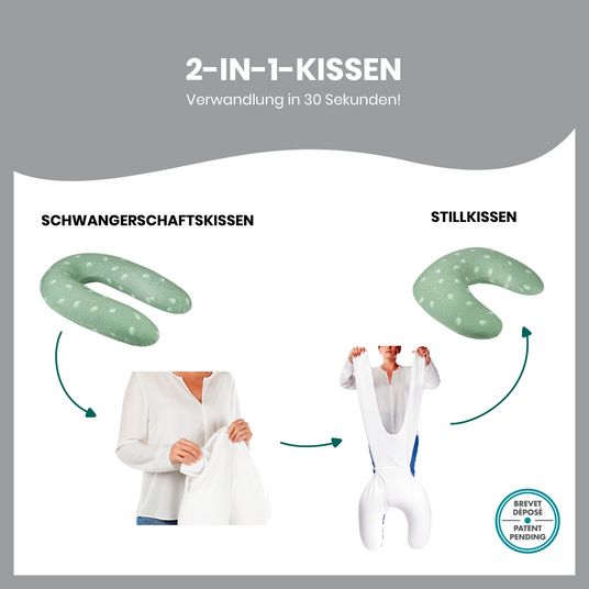 Babymoov Stillkissen 2 in 1 B-Love - mit Mikroperlen-Füllung inkl. 2 Organic-Bezügen - Wind Green