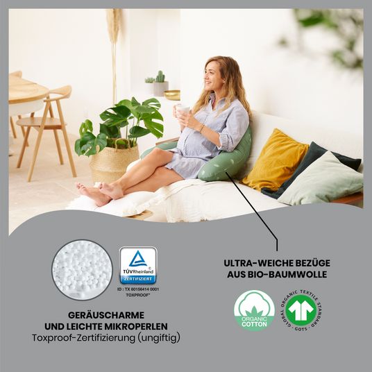 Babymoov Nursing pillow 2 in 1 B-Love - with microbead filling incl. 2 organic covers - Wind Green