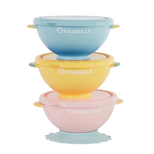 Badabulle Porridge bowl 3-pack with lid & suction cup