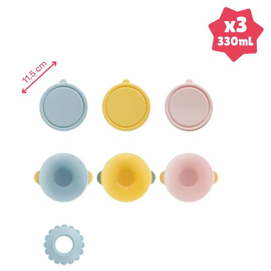 Badabulle Porridge bowl 3-pack with lid & suction cup