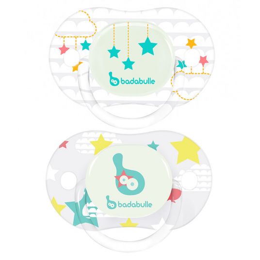 Badabulle Luminous pacifier 2-pack silicone 6-12 M - Star Dream - Turquoise