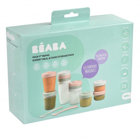Beaba 26 pcs set storage container with spoon 90 + 150 + 250 ml - Eucalyptus