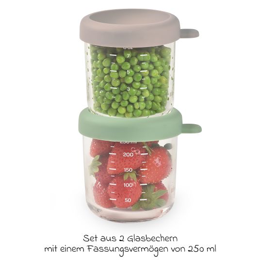 Beaba Aufbewahrungsbehälter 2er Pack aus Glas 250 ml - Sage Green Gazelle