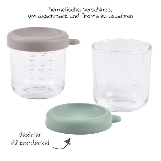 Beaba Aufbewahrungsbehälter 2er Pack aus Glas 250 ml - Sage Green Gazelle