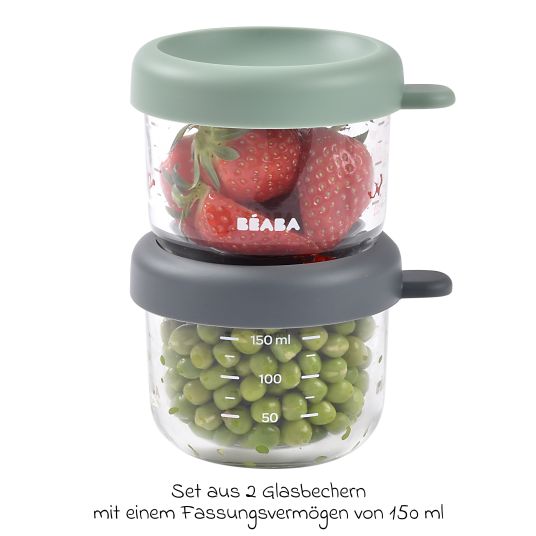 Beaba Aufbewahrungsbehälter 2er Pack aus Glas 150 ml - Mineral / Sage Green