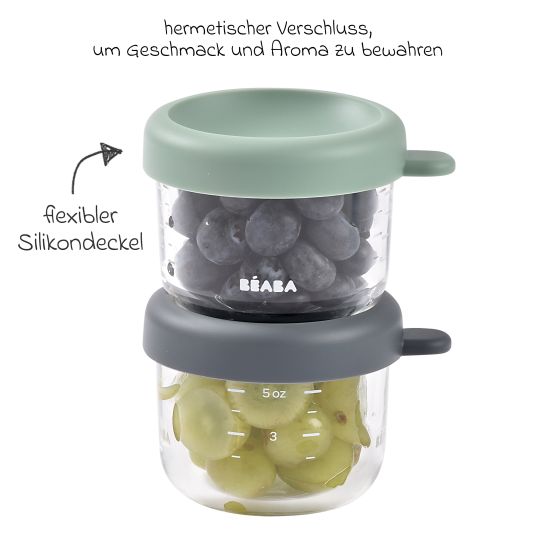 Beaba Aufbewahrungsbehälter 2er Pack aus Glas 150 ml - Mineral / Sage Green