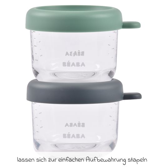 Beaba Aufbewahrungsbehälter 2er Pack aus Glas 150 ml - Mineral / Sage Green