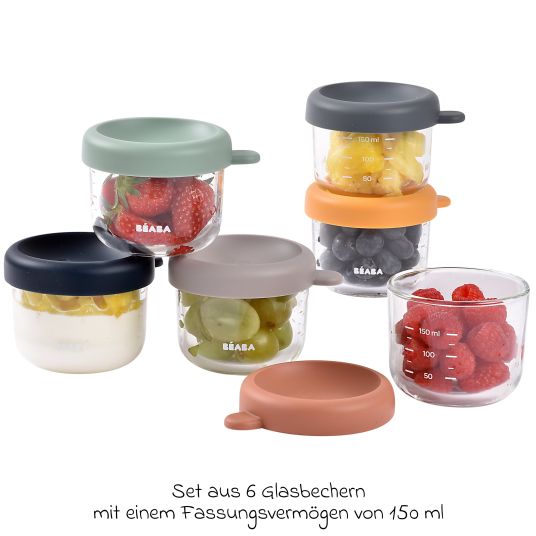 Beaba Aufbewahrungsbehälter 6er Pack aus Glas 150 ml - Sunrise