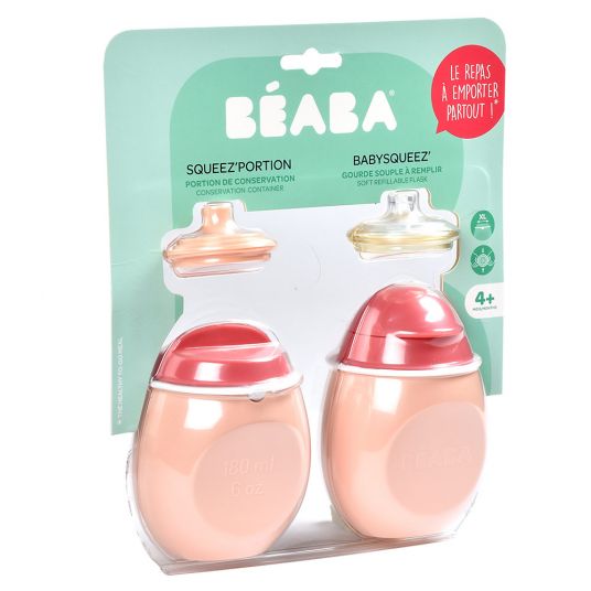 Beaba Silicone Squeeze Bag & Snack Box 2in1 BabySqueez 180 ml - Rose Pink