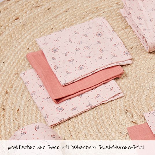 bébé-jou Panno per l'allattamento 3 confezioni di mussola 32 x 32 cm - Wish Pink