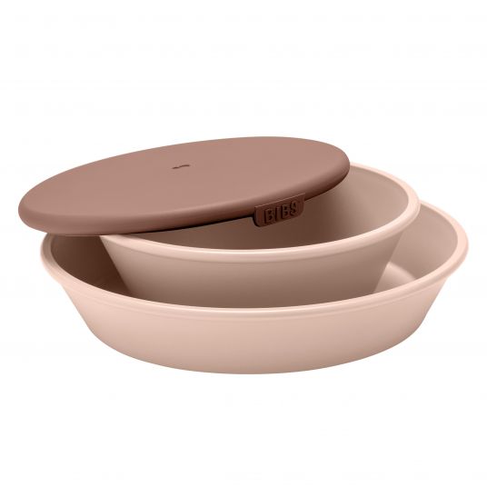 Bibs 3-piece learning to eat set bowl with lid and plate - Blush