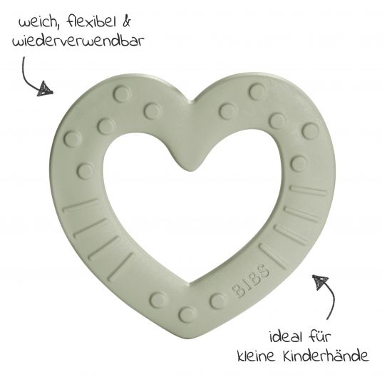 Bibs 3-piece Starter Set - De Lux Pacifier 2-pack Silicone + Teether Baby Bitie Heart - Ivory / Sage