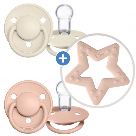 Bibs 3-tlg. Starter-Set - De Lux Schnuller 2er Pack Silikon + Beißring Baby Bitie Star - Ivory / Blush