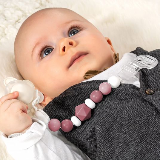 Bibs Set of 6 pacifiers - 4 latex pacifiers Colour 0-6 M + 2 silicone pacifier chains - Woodchuk Blush Ivory