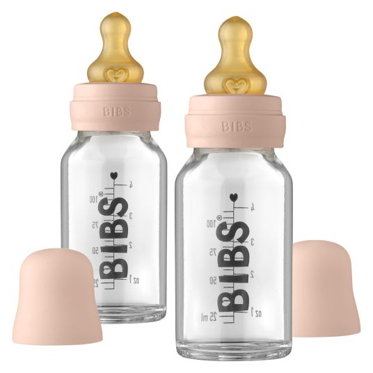 Bibs Glass bottle 2-pack Baby Bottle Complete 110 ml + latex teat - Blush