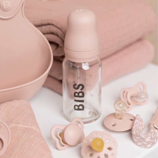 Bibs Glass bottle 2-pack Baby Bottle Complete 110 ml + latex teat - Blush