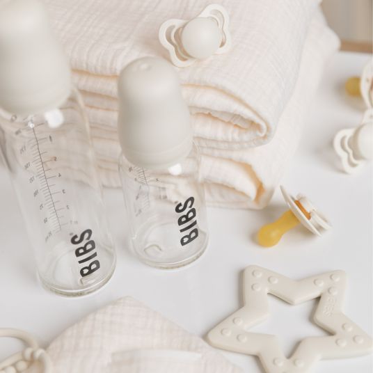 Bibs Glass bottle 2-pack Baby Bottle Complete 110 ml + latex teat - Ivory