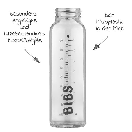 Bibs Glas-Flasche 2er Pack Baby Bottle Complete 225 ml + Latex-Trinksauger - Blush