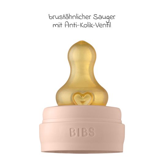 Bibs Glas-Flasche 2er Pack Baby Bottle Complete 225 ml + Latex-Trinksauger - Blush