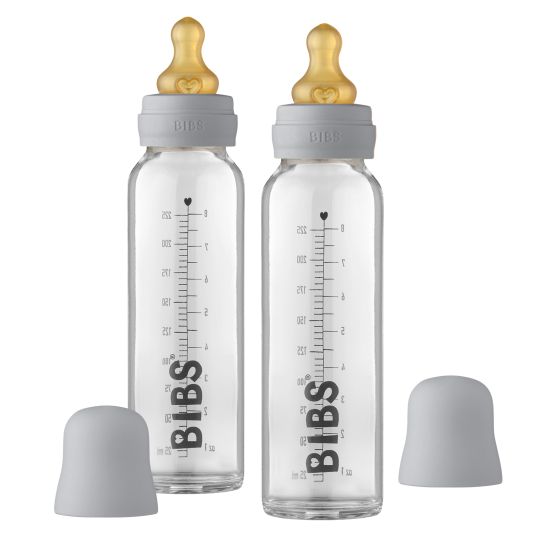 Bibs Glas-Flasche 2er Pack Baby Bottle Complete 225 ml + Latex-Trinksauger - Cloud