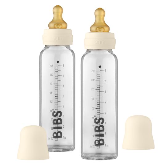 Bibs Glass bottle 2-pack Baby Bottle Complete 225 ml + latex teat - Ivory