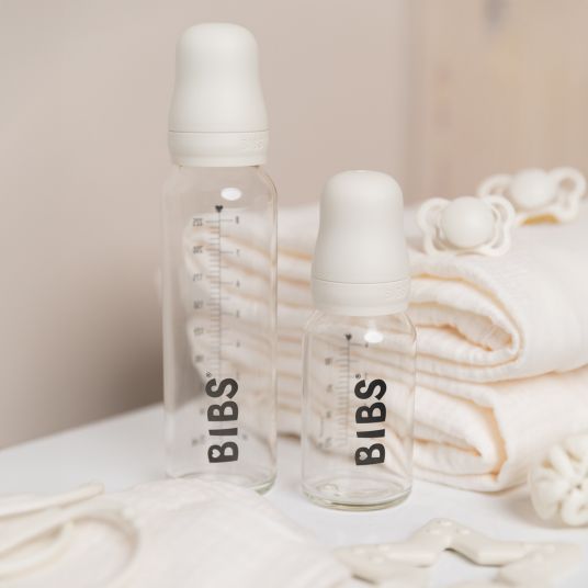 Bibs Glass bottle 2-pack Baby Bottle Complete 225 ml + latex teat - Ivory