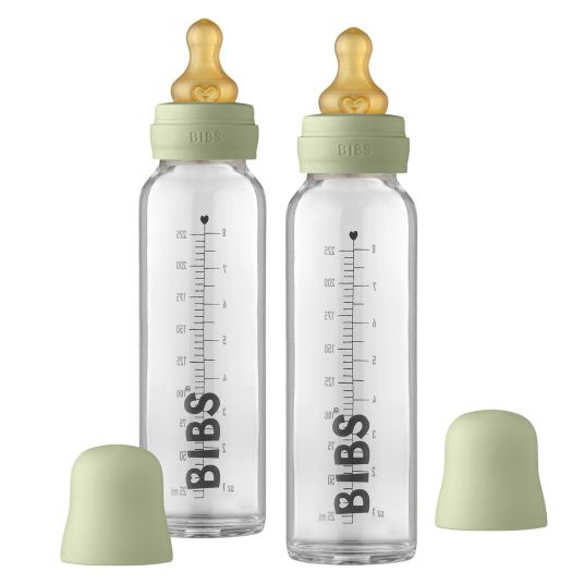 Bibs Glas-Flasche 2er Pack Baby Bottle Complete 225 ml + Latex-Trinksauger - Sage