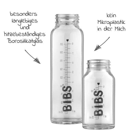 Bibs Glas-Flasche 4er Pack Baby Bottle Complete 110 & 225 ml + Latex-Trinksauger - Ivory / Blush