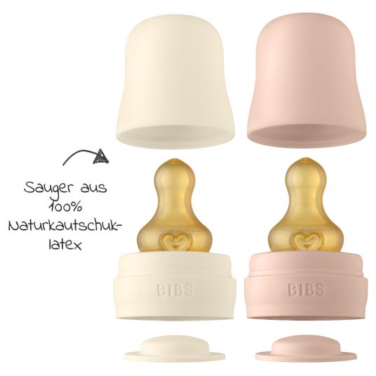 Bibs Glas-Flasche 4er Pack Baby Bottle Complete 110 & 225 ml + Latex-Trinksauger - Ivory / Blush