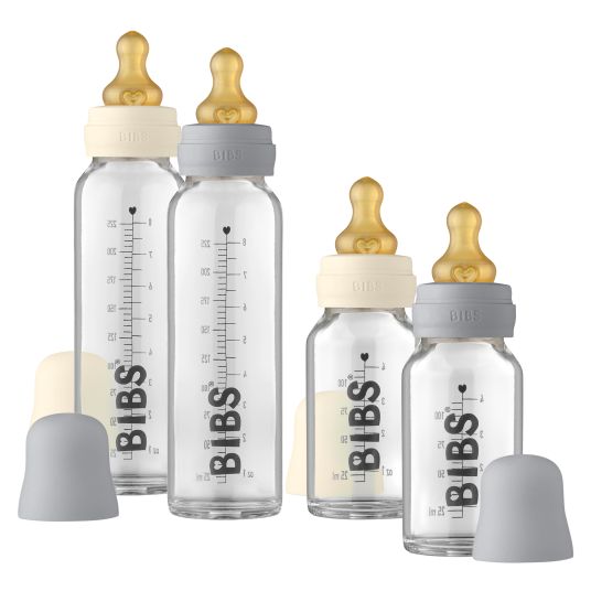 Bibs Bottiglia di vetro 4-pack Baby Bottle Complete 110 & 225 ml + tettarella in lattice - Ivory / Cloud