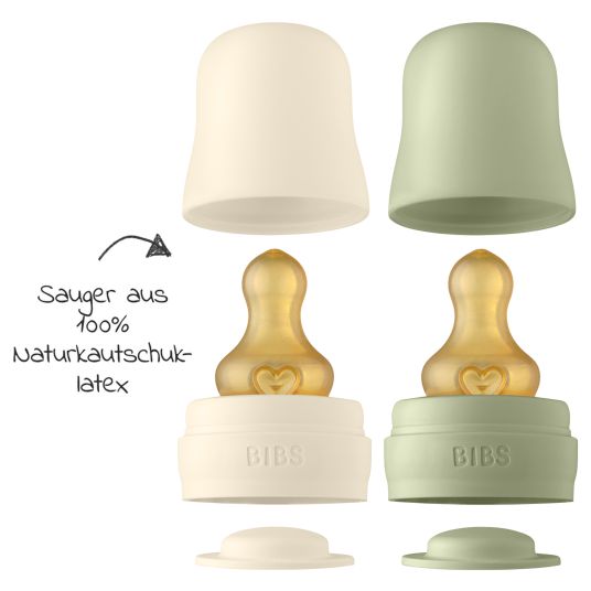 Bibs Glas-Flasche 4er Pack Baby Bottle Complete 110 & 225 ml + Latex-Trinksauger - Ivory / Sage