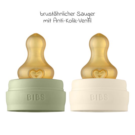 Bibs Glas-Flasche 4er Pack Baby Bottle Complete 110 & 225 ml + Latex-Trinksauger - Ivory / Sage