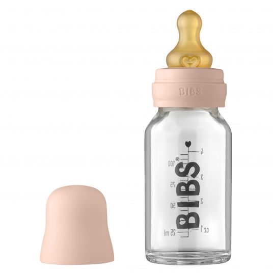 Bibs Glass bottle Baby Bottle Complete 110 ml + latex teat slow food flow - Blush