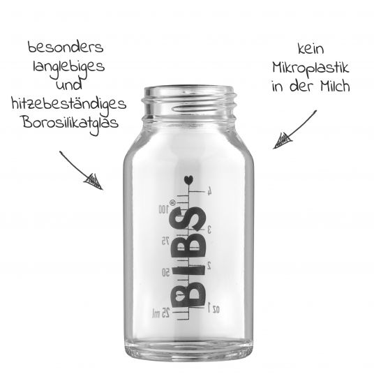 Bibs Glas-Flasche Baby Bottle Complete 110 ml + Latex-Trinksauger langsamer Nahrungsfluss - Blush