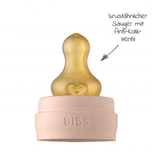 Bibs Glas-Flasche Baby Bottle Complete 110 ml + Latex-Trinksauger langsamer Nahrungsfluss - Blush