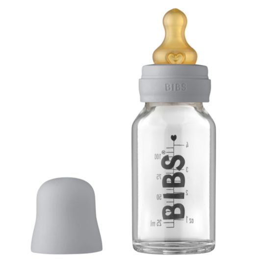 Bibs Glass bottle Baby Bottle Complete 110 ml + latex teat slow food flow - Cloud