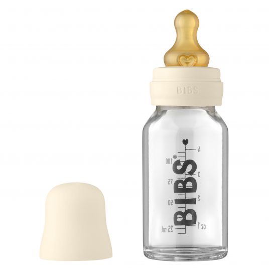 Bibs Glass bottle Baby Bottle Complete 110 ml + latex teat slow food flow - Ivory