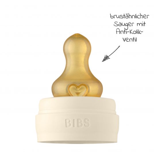 Bibs Glas-Flasche Baby Bottle Complete 110 ml + Latex-Trinksauger langsamer Nahrungsfluss - Ivory