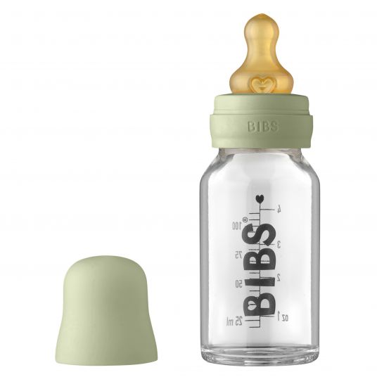 Bibs Glas-Flasche Baby Bottle Complete 110 ml + Latex-Trinksauger langsamer Nahrungsfluss - Sage