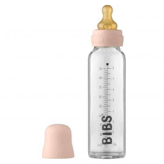 Bibs Glass bottle Baby Bottle Complete 225 ml + latex teat slow food flow - Blush
