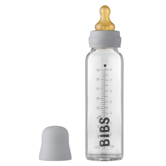 Bibs Glas-Flasche Baby Bottle Complete 225 ml + Latex-Trinksauger langsamer Nahrungsfluss - Cloud