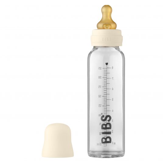 Bibs Glass bottle Baby Bottle Complete 225 ml + latex teat slow food flow - Ivory