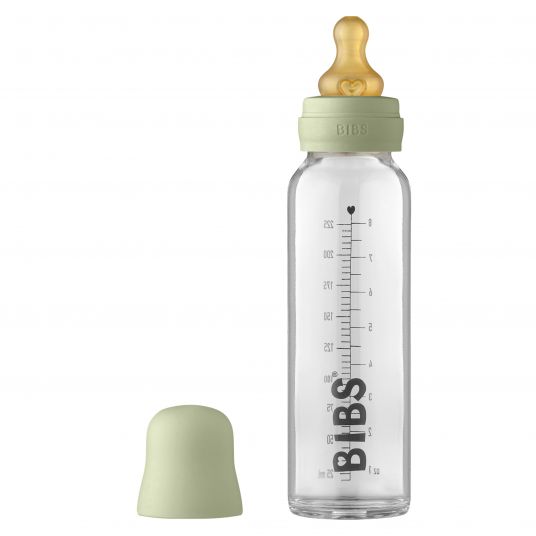 Bibs Glass bottle Baby Bottle Complete 225 ml + latex teat slow food flow - Sage