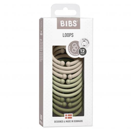 Bibs Kinderwagenkette - Loops 12er Pack - Vanilla / Sage / Olive