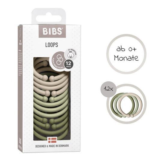 Bibs Kinderwagenkette - Loops 12er Pack - Vanilla / Sage / Olive