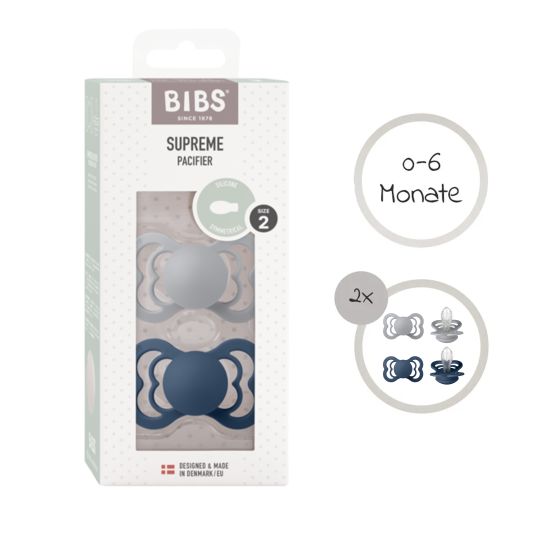 Bibs Succhietto 2-pack Supreme - Silicone - Cloud / Steel Blue - Taglia 0-6 M